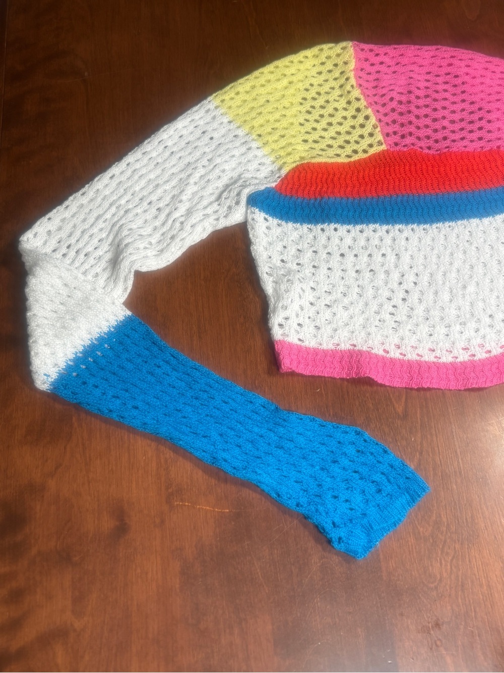 Colorblock Open-Knit Cropped Sweater - Multicolor - Picture 6 of 8